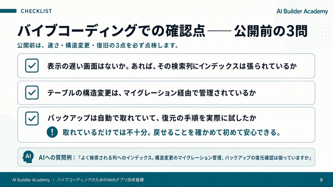 バイブコーディングでの確認点