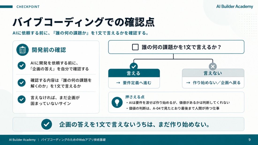 バイブコーディングでの確認点