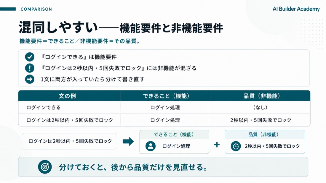 混同しやすい——機能要件と非機能要件