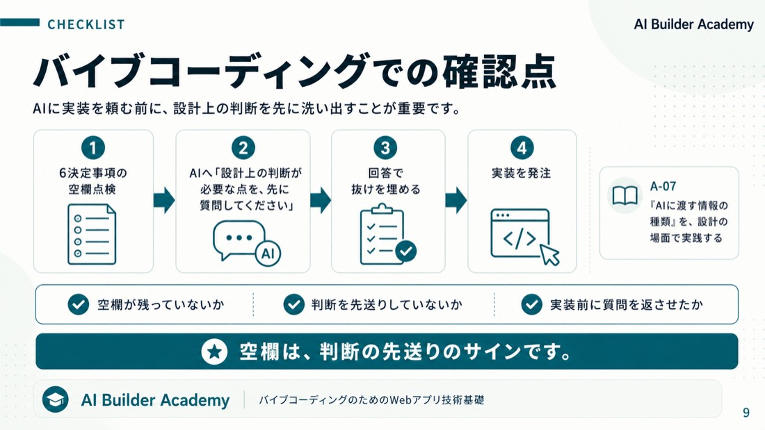 バイブコーディングでの確認点