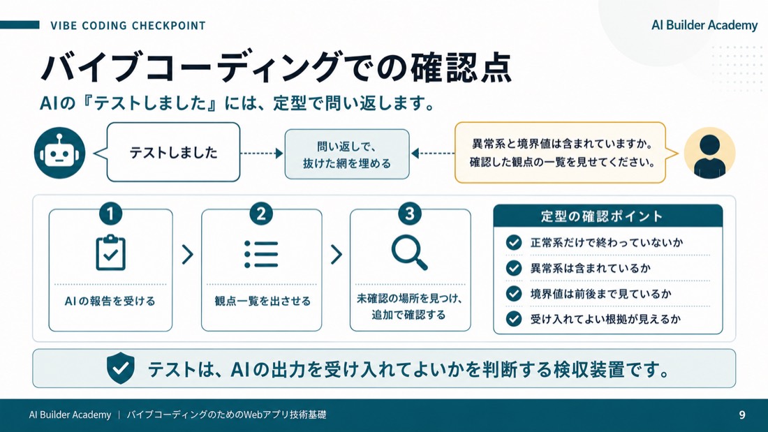 バイブコーディングでの確認点
