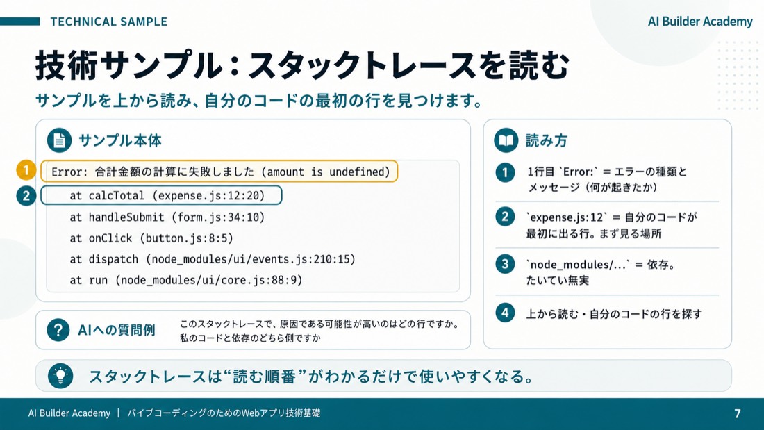 技術サンプル: スタックトレースを読む