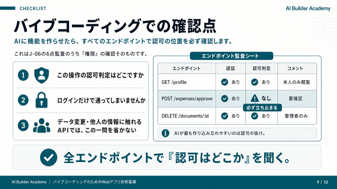 バイブコーディングでの確認点