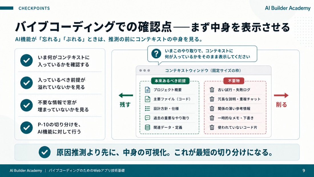 バイブコーディングでの確認点——まず中身を表示させる